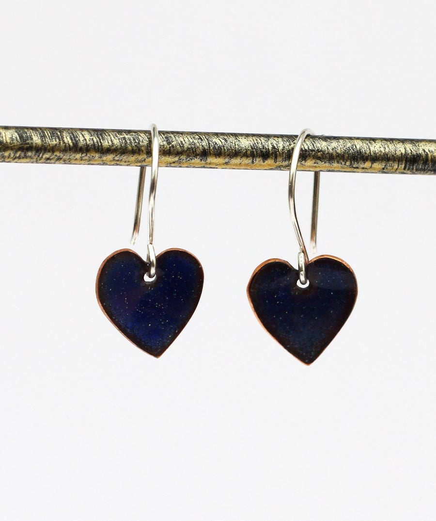 Dark blue enamel heart earrings