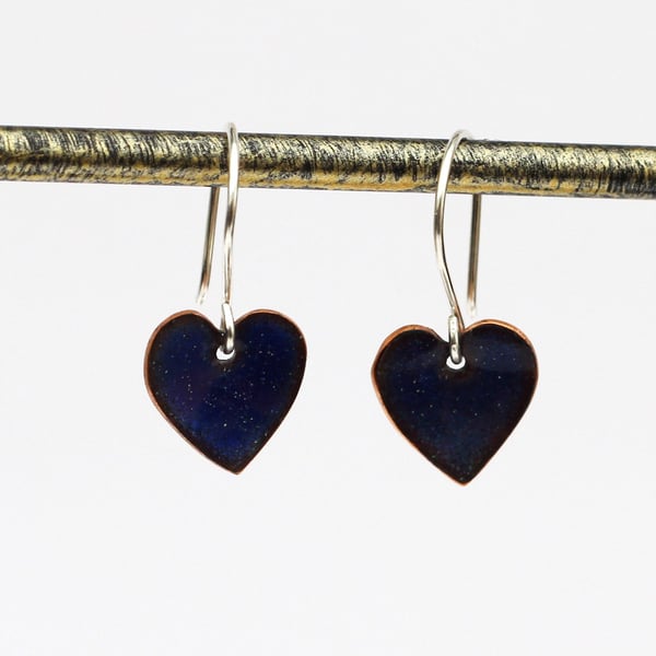 Dark blue enamel heart earrings