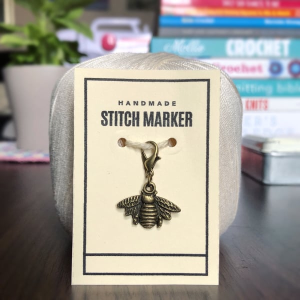 Bee Stitch Marker, Progress Keepers, Antique Bronze Charm
