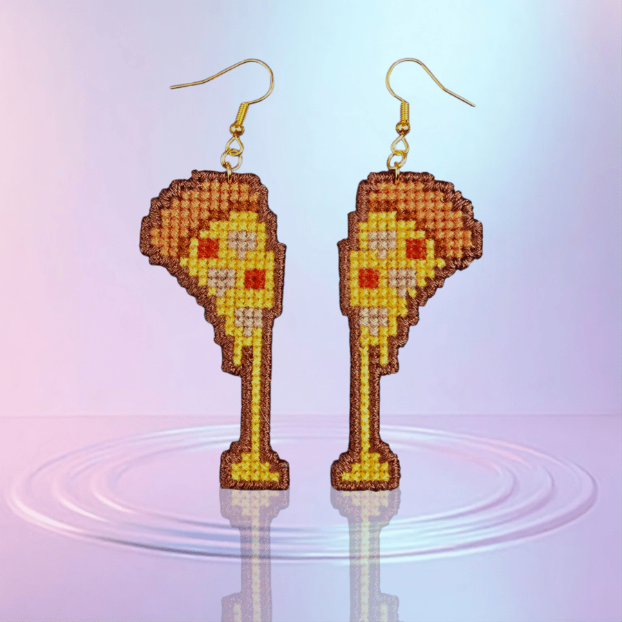 Pizza Slice Cross Stitch Earrings