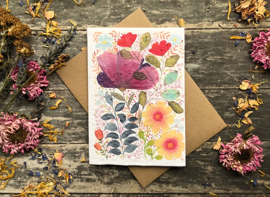 Plantable Seed Paper Birthday Card, Floral Note Cards, Floral Greeting cards