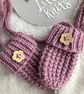 Hand Knitted ‘Kenzie’ Baby Girl’s Hat & Mitts (0-6 months) - Image 5