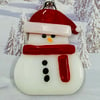 Handmade Fused Glass Snowman Hanging Christmas Decoration 