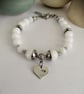 White quartz & silver beaded bracelet heart charm - Image 3