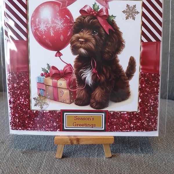 Christmas Dog Celebrating Festive Card