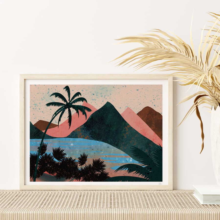 Tropical Mountain Landscape Art Print