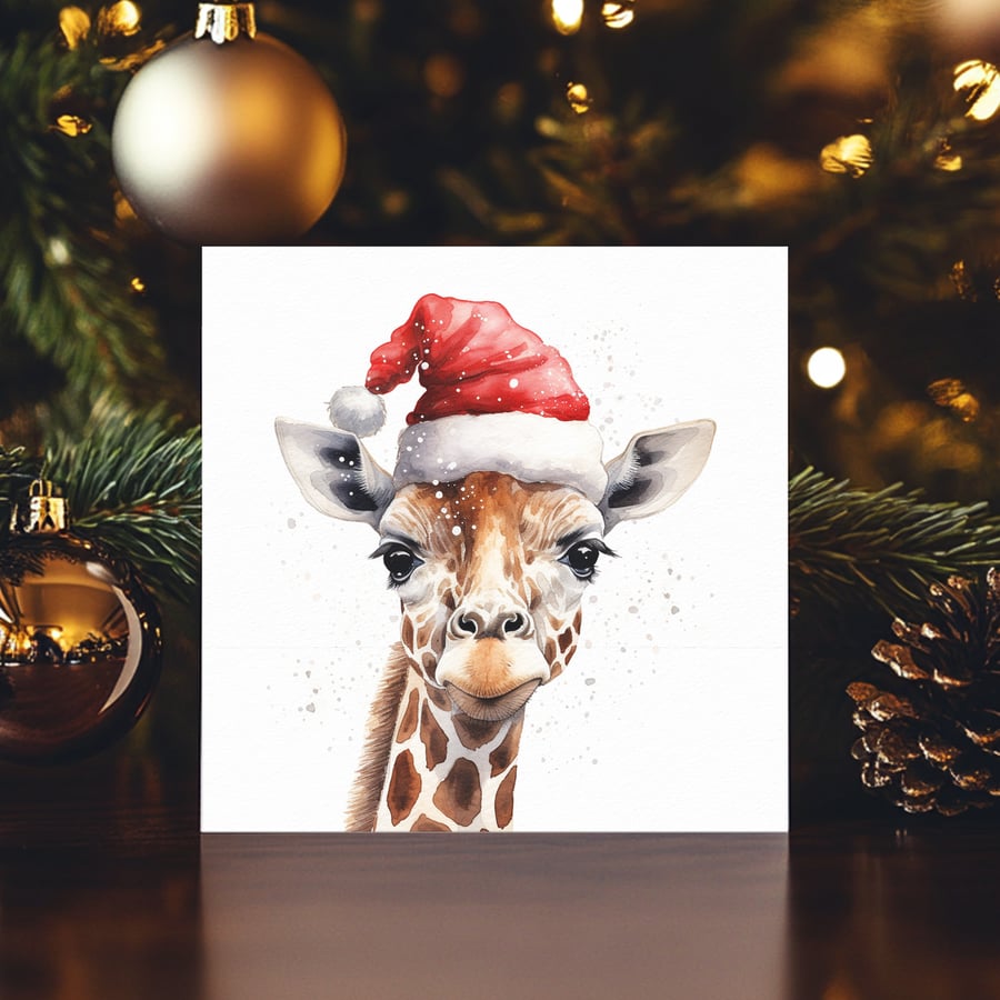 Giraffe Christmas Card Snow Flake Festive Card Personalised Custom Xmas 0330