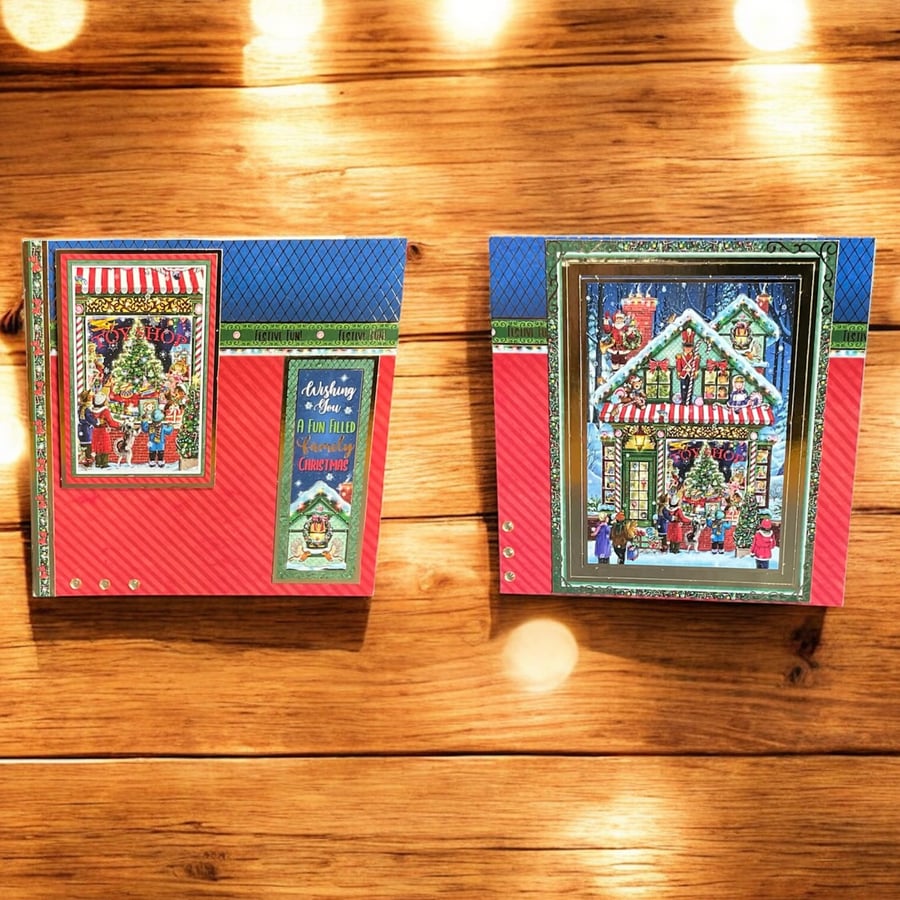 Set of Two Christmas Cards – Festive Toy Shop Design