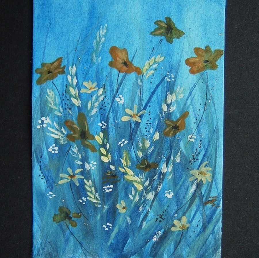 poppies flowers floral art original painting aceo ref 218