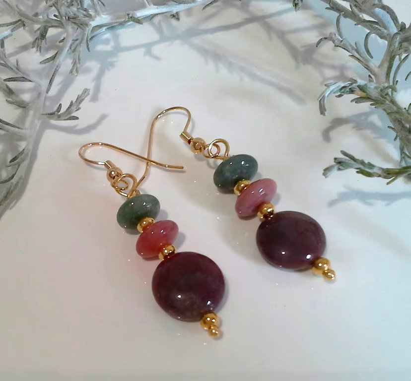 Fancy Jasper  &  Toffee Agate Gold Plate Earrings