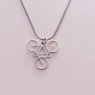 Silver Handpierced 3 Bikes Cycling triangular Pendant Necklace