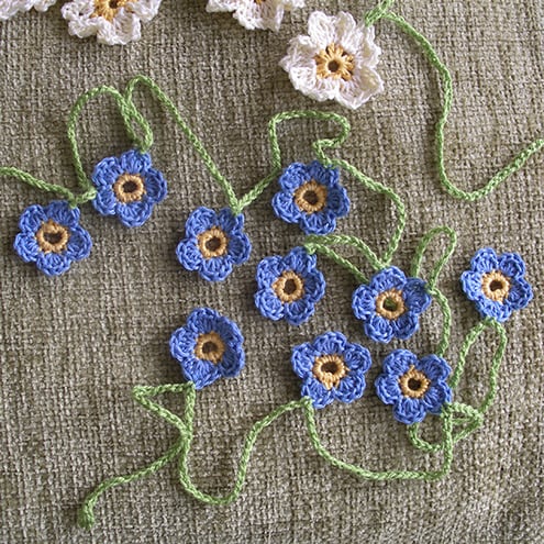 Crocheted Forget-Me-Not Flower Bunting
