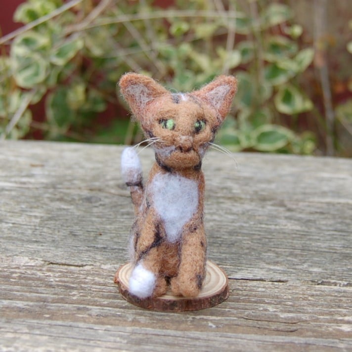 Needle felt tabby cat, collectable animal sculpture, 