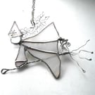 White Witch on Broomstick Suncatcher Stained Glass 