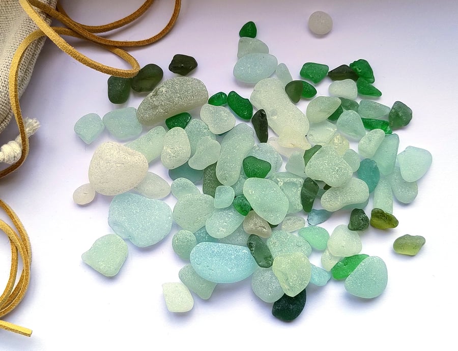Hand-Picked Sea Glass from the Cumbrian Coast 100grams - Seafoam & Forest Tones