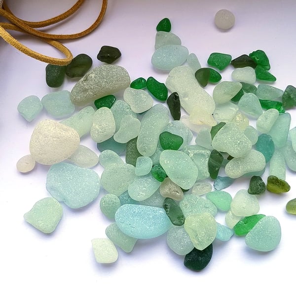 Hand-Picked Sea Glass from the Cumbrian Coast 100grams - Seafoam & Forest Tones