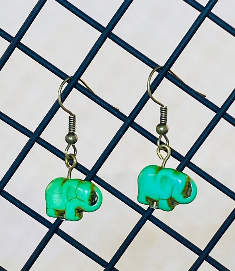 Green elephant earrings 