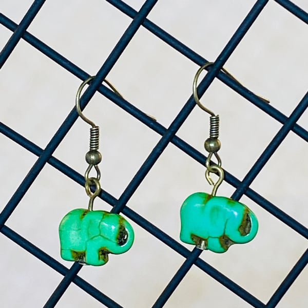 Green elephant earrings 