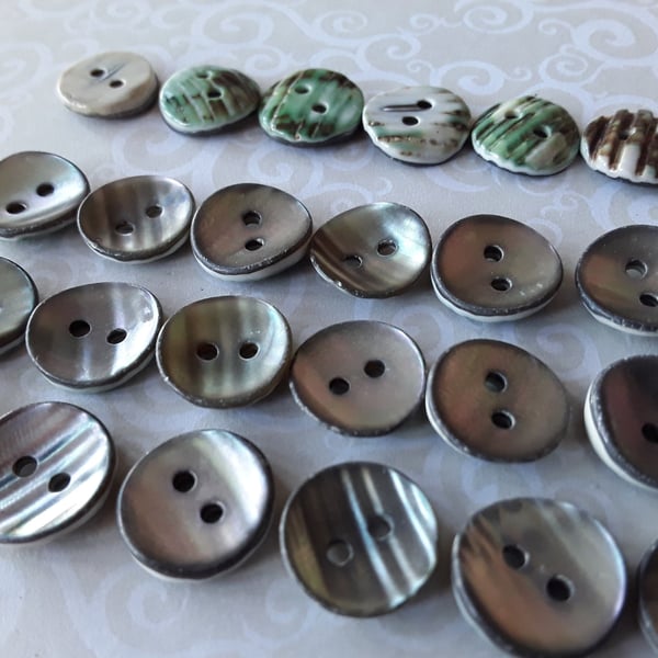 12.5mm Turbo Smoke Pearl Buttons RARE and Organic item x 6