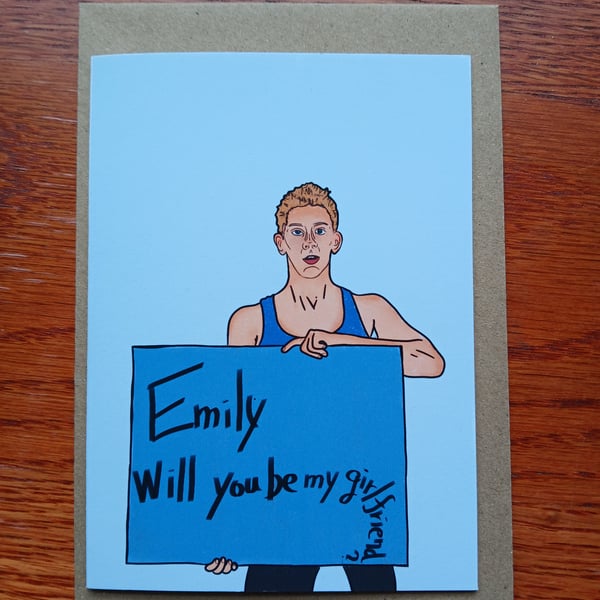 The Next Step- Eldon holding sign A6 greetings card