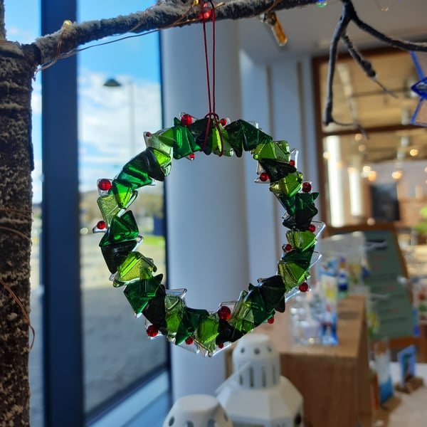 Fused Glass Holly Wreath