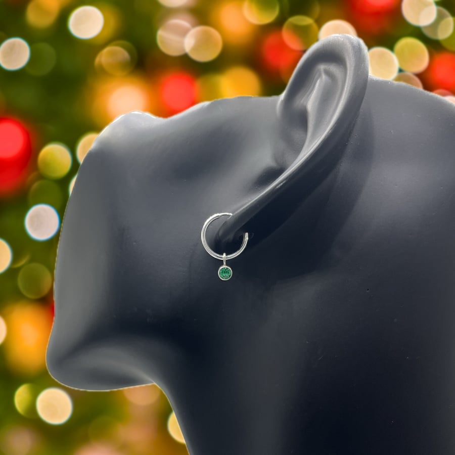 Emerald Green CZ Petite Hoop Earrings