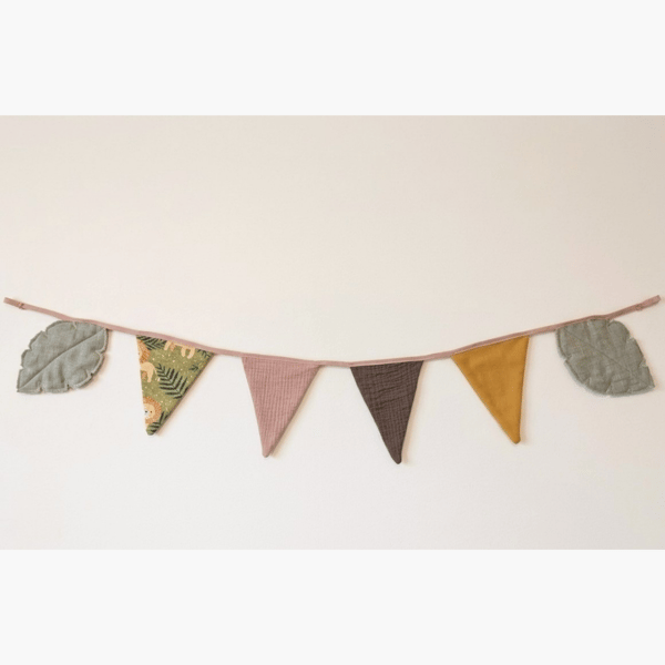 Safari Nursery Bunting - Tactile Fabric Garland with Quilted Leaves FREE POSTAGE