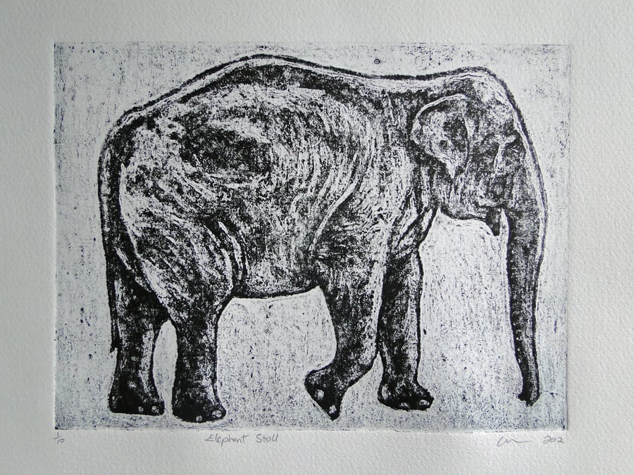 Elephant Stroll Limited Edition Collagraph Print