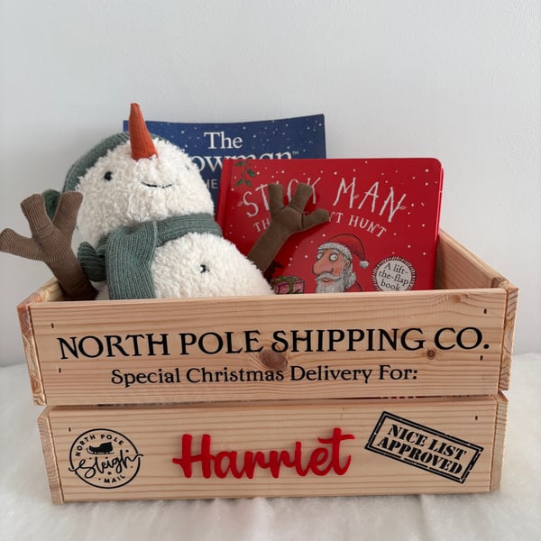 Personalised Christmas Eve Box, Wooden Crate, Hamper, December box
