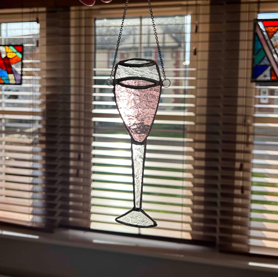 Everlasting Rose Prosecco stained glass suncatcher