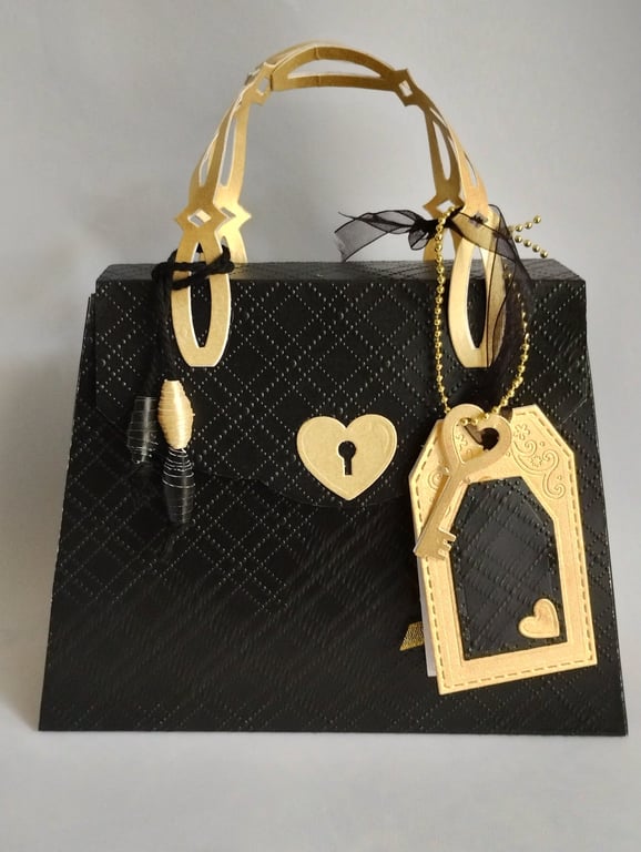 Little Black Bag Unique Handmade Gift Box Handbag Style Black and Gold 
