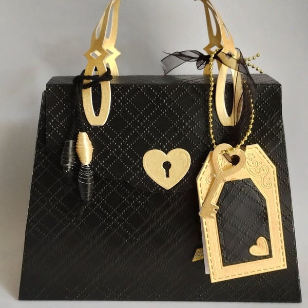 Little Black Bag Unique Handmade Gift Box Handbag Style Black and Gold 