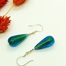 Kingfisher Blue Murano Glass Drop Earrings, Sterling Silver Beads and Ear Wires