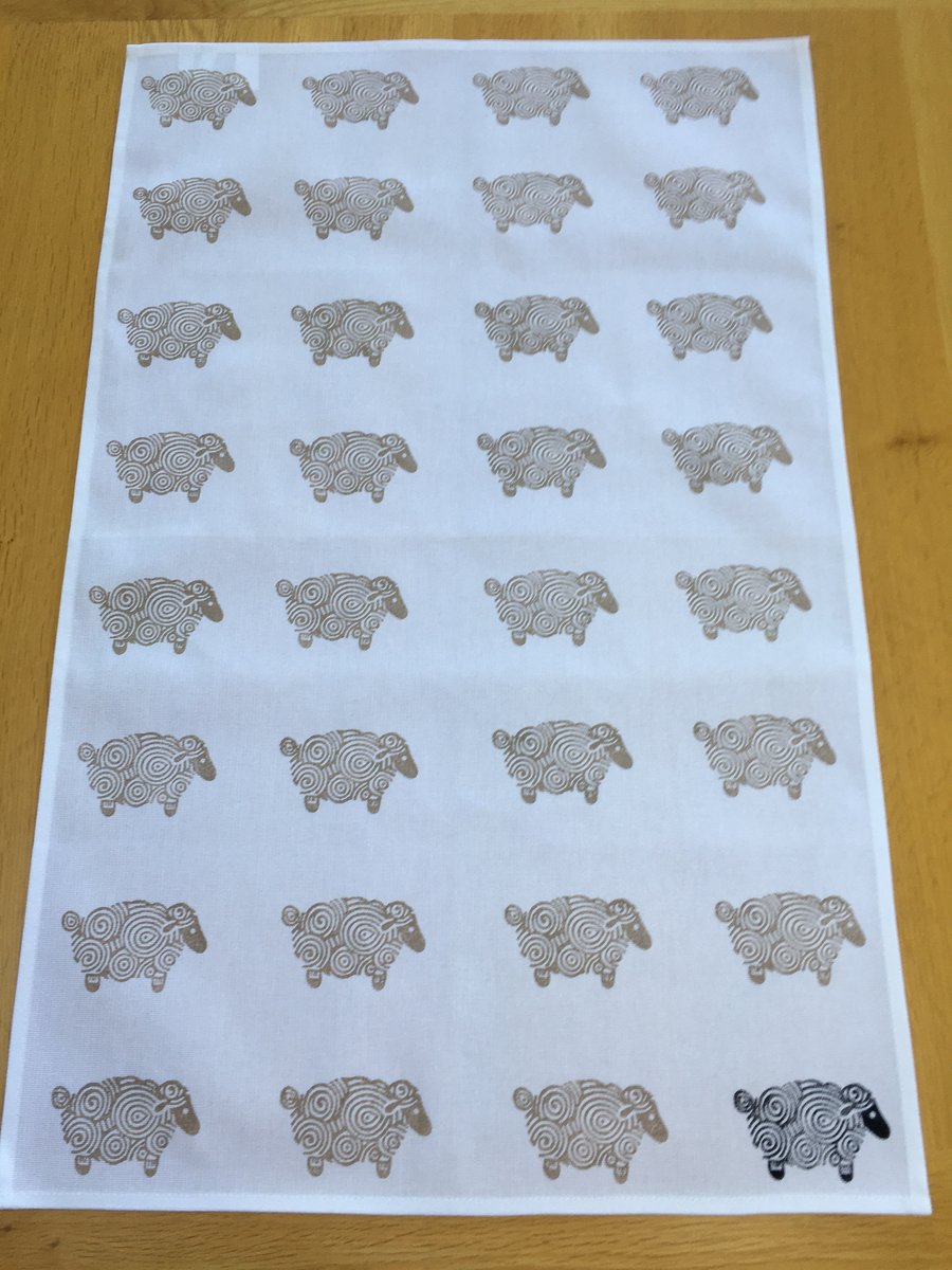 Hand Block Printed Tea Towel - Sheep