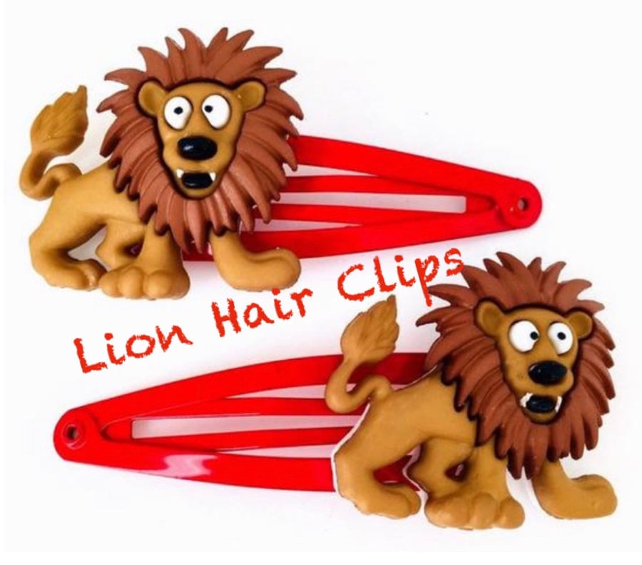 Lion Hair Clips x2 - Fun Animal Hair Clips - Red Non-Slip Hair Clips - African H