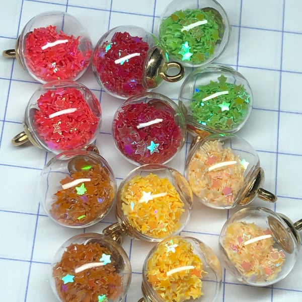 12 star filled glass bauble pendants fruity colours