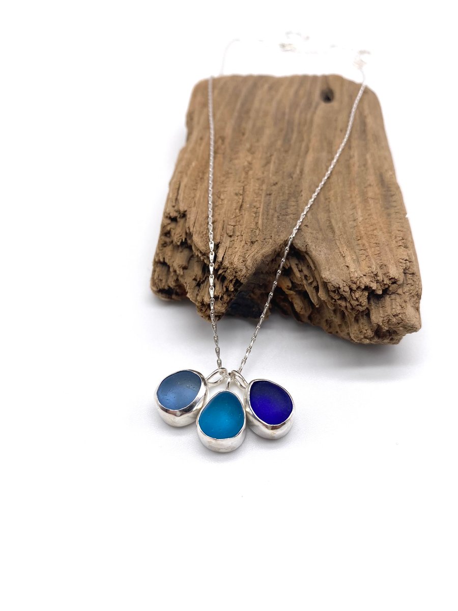 Beautiful Blues Cluster Sea Glass Necklace