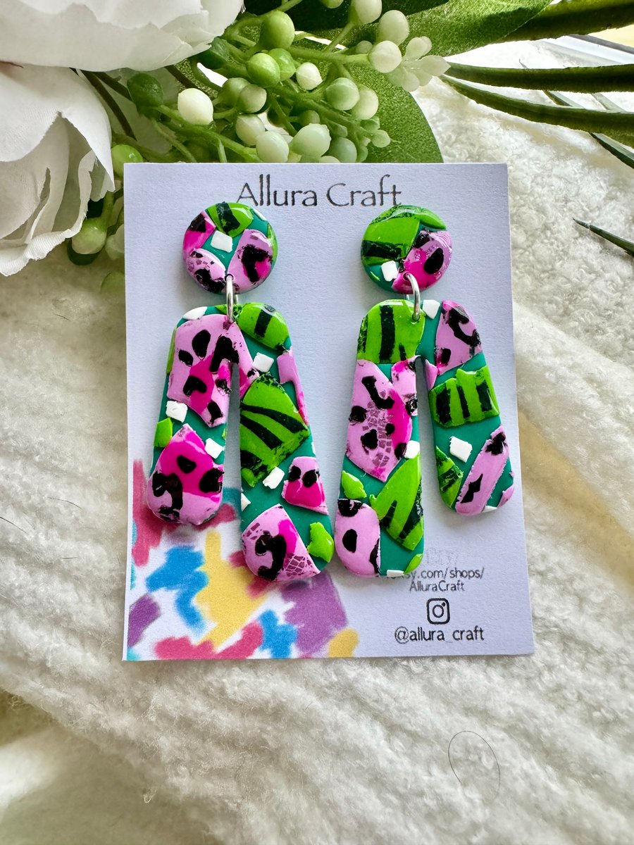 Tropical Jungle Green and animal print Earrings 