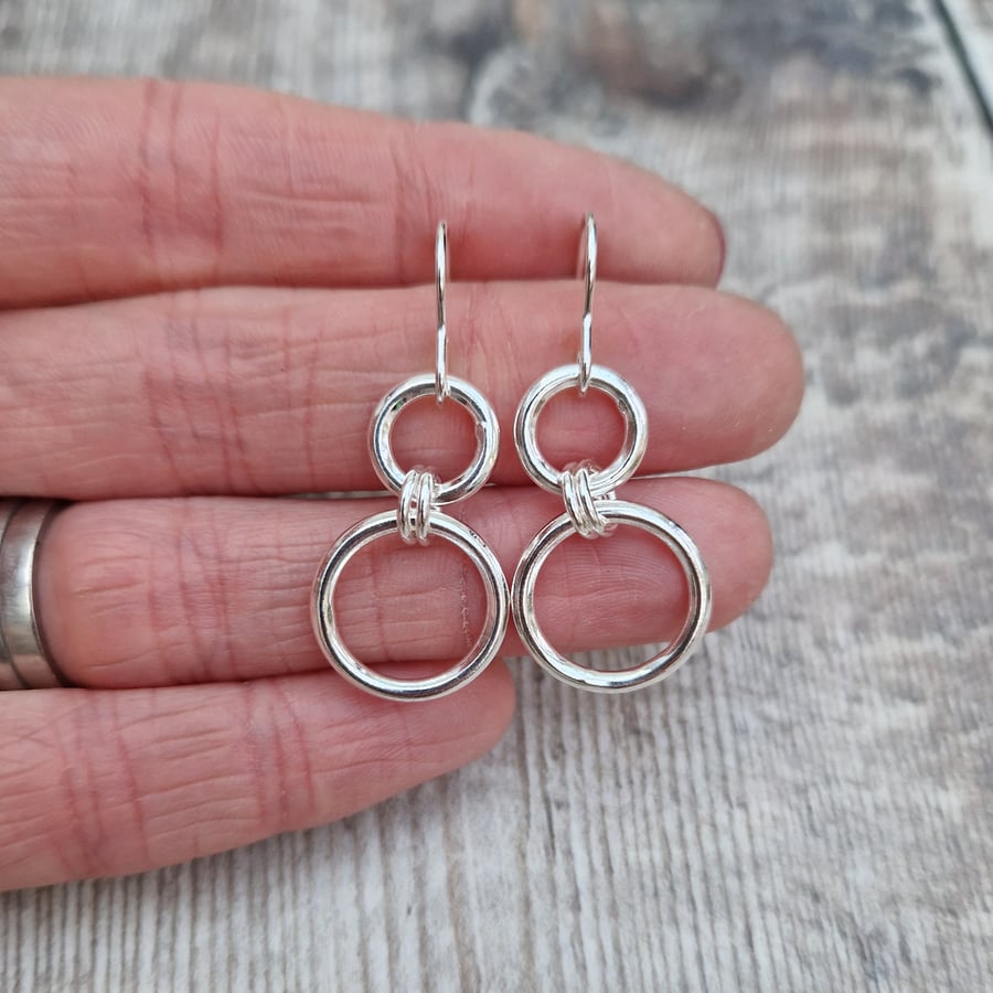 Sterling Silver 2 Circle Drop Earrings 