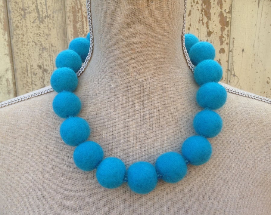 Turquoise hand felted statement necklace
