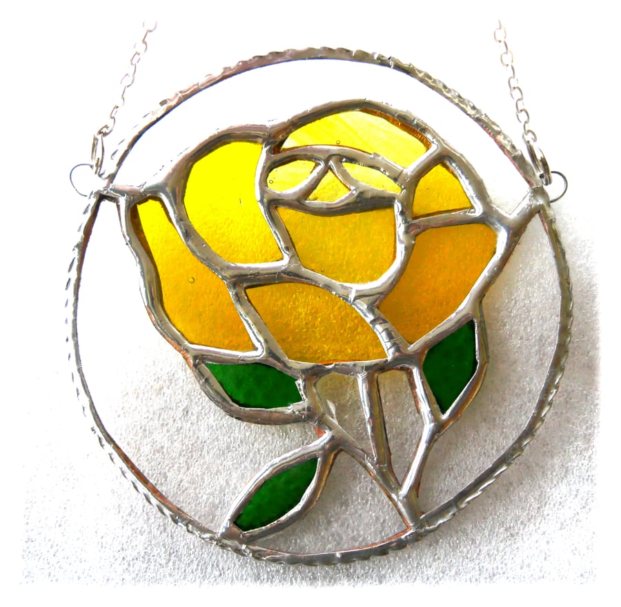 Rose Ring Suncatcher Stained Glass Yellow Handmade Gift Flower
