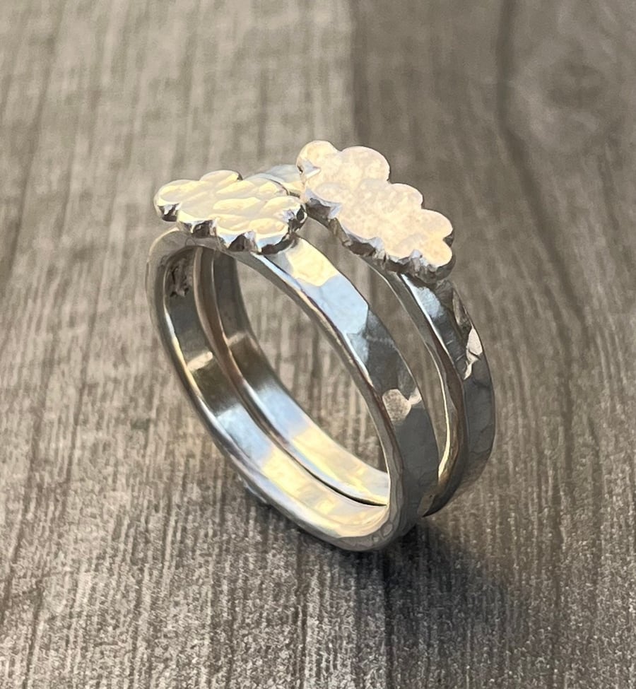 Clouds Stack Ring, silver cloud ring, hammered silver stack ring, clouds,, 
