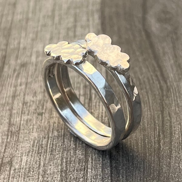 Clouds Stack Ring, silver cloud ring, hammered silver stack ring, clouds,, 