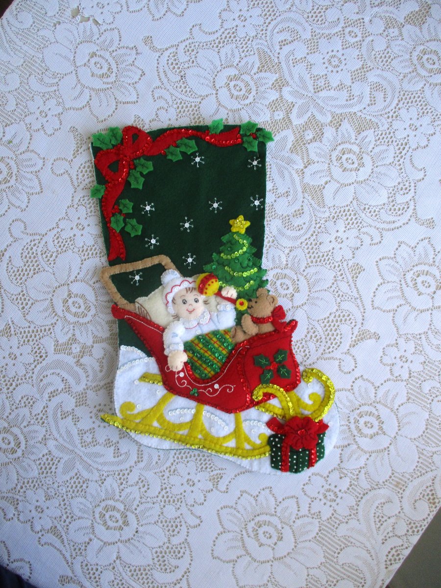 Christmas Baby Stocking - Personalised - Completed Bucilla - Felt Applique