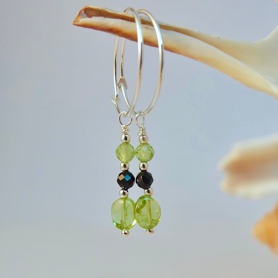 925 Silver Hoop & Gemstone Earrings, Anniversary, August Birthstone Gift For Leo