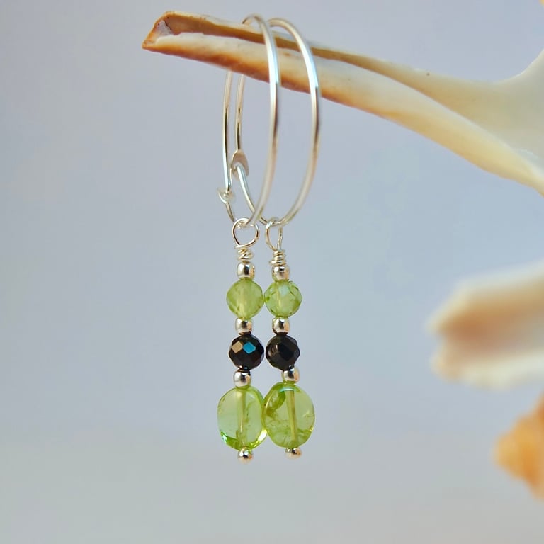 925 Silver Hoop & Gemstone Earrings, Anniversary, August Birthstone Gift For Leo