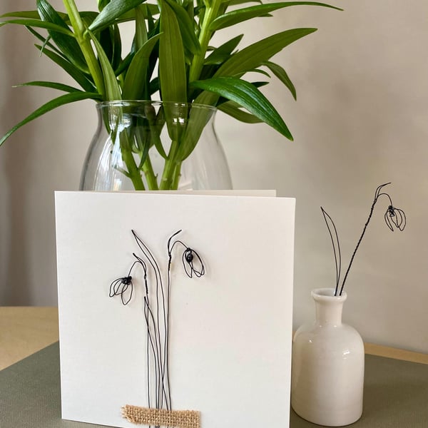 Handcrafted Wire Snowdrops Card
