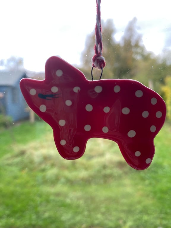 Scandi Folk Art Fused Glass Pig