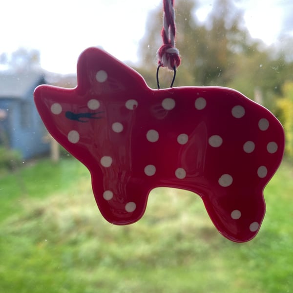 Scandi Folk Art Fused Glass Pig