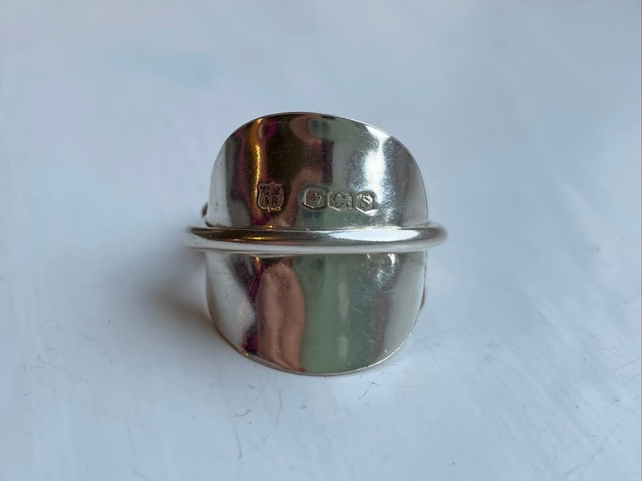 Solid silver spoon ring made from a silver coffee spoon. Size S